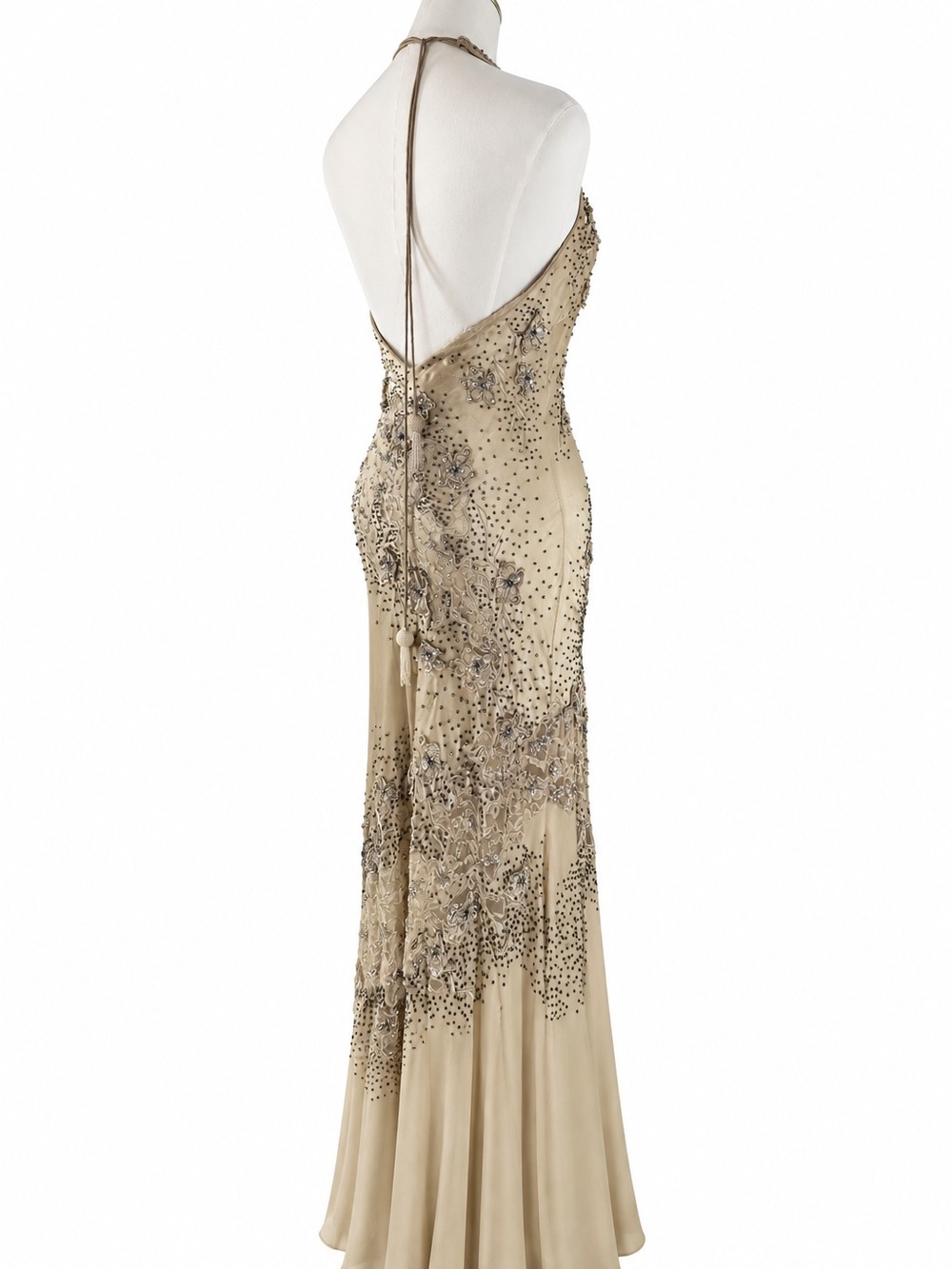 Vintage 2005 Sue Wong Nocturne Silk Beaded Halter Gown Champagne Size 4 - Picture 3 of 10